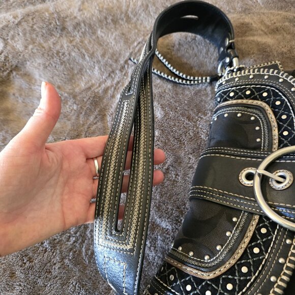 Coach 10484 Y2K Soho Black Signature Jacquard & Leather Studded Buckle Shoulder - Picture 15 of 16